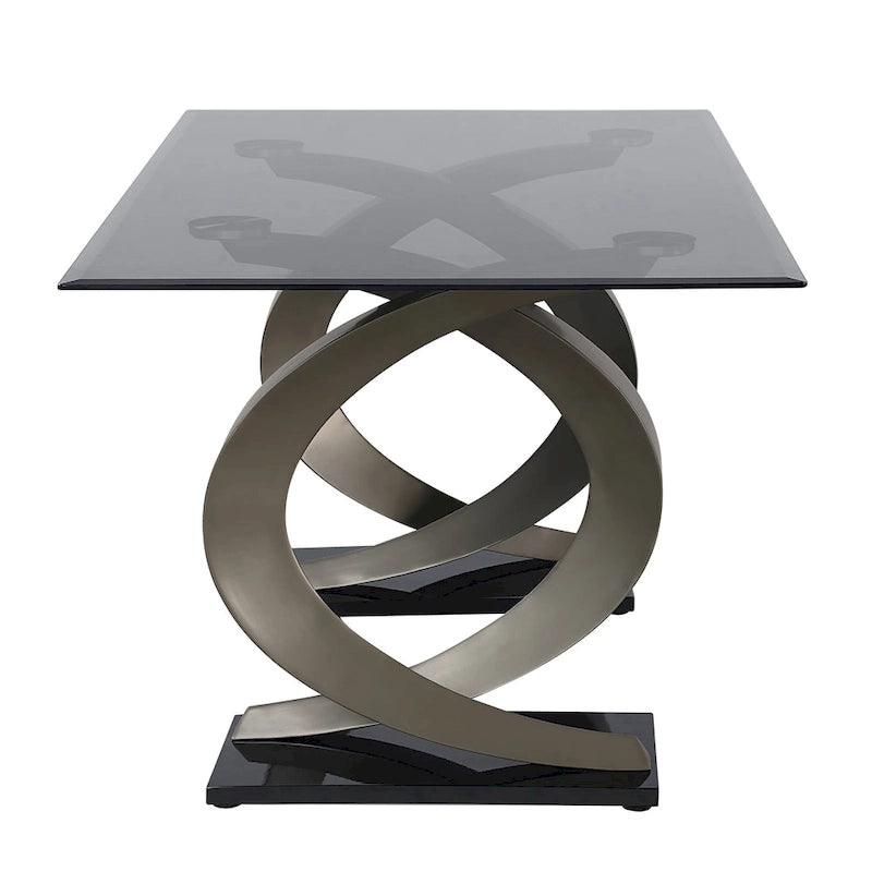 Table de salle à manger moderne de 58" avec plateau en verre et double pied en C