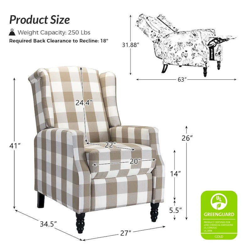 Fauteuil inclinable à dossier haut et bascule manuelle de style Mid-Century Modern