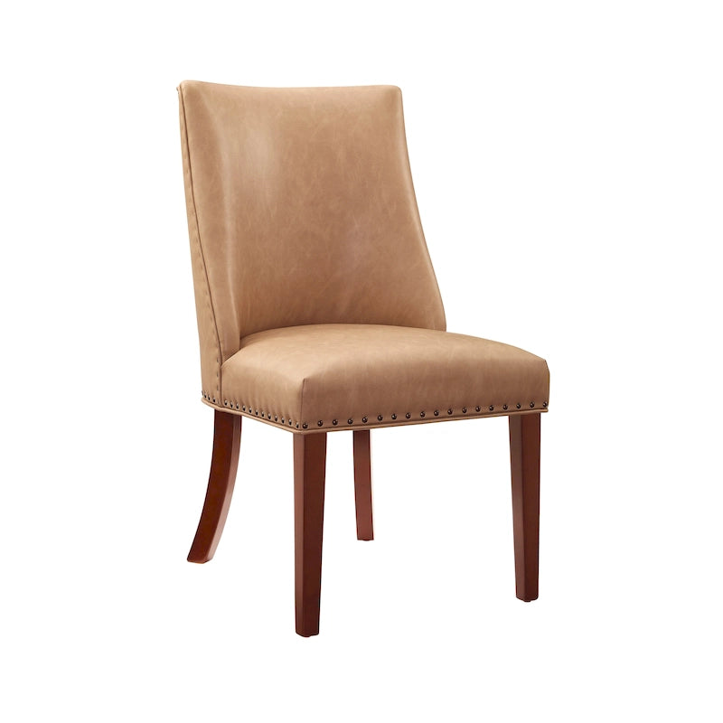 Chaises de salle à manger en similicuir à dossier incurvé avec clous décoratifs, lot de 2
