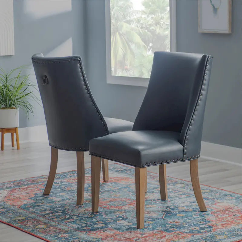 Chaises de salle à manger en similicuir à dossier incurvé avec clous décoratifs, lot de 2