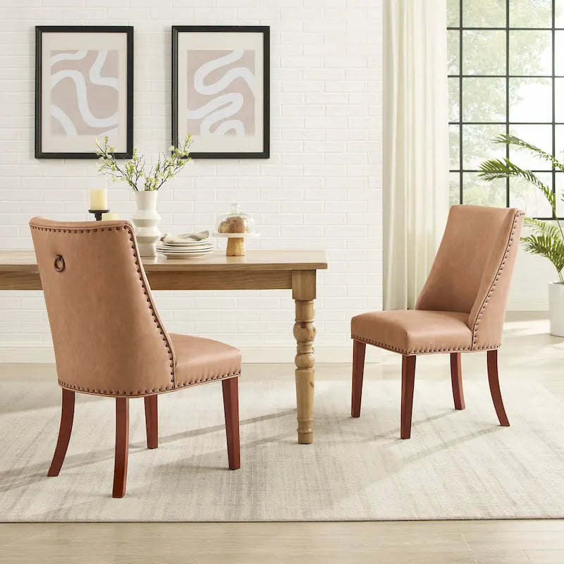 Chaises de salle à manger en similicuir à dossier incurvé avec clous décoratifs, lot de 2