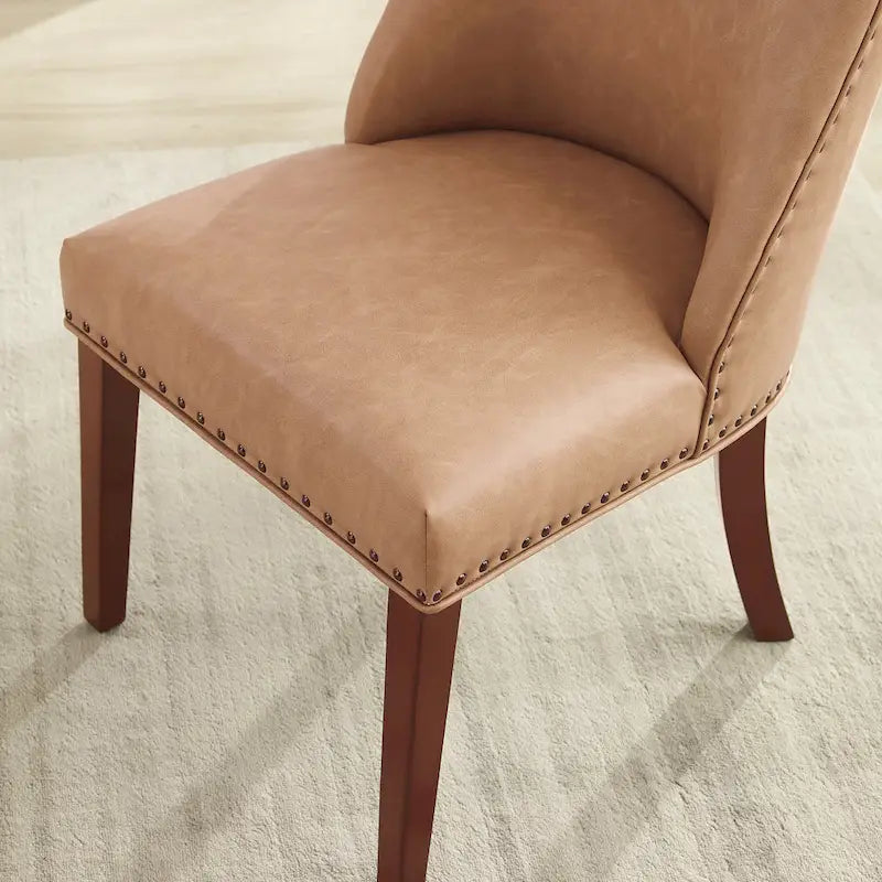 Chaises de salle à manger en similicuir à dossier incurvé avec clous décoratifs, lot de 2
