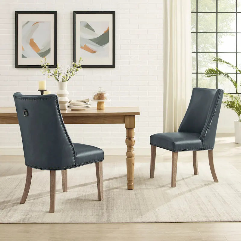 Chaises de salle à manger en similicuir à dossier incurvé avec clous décoratifs, lot de 2