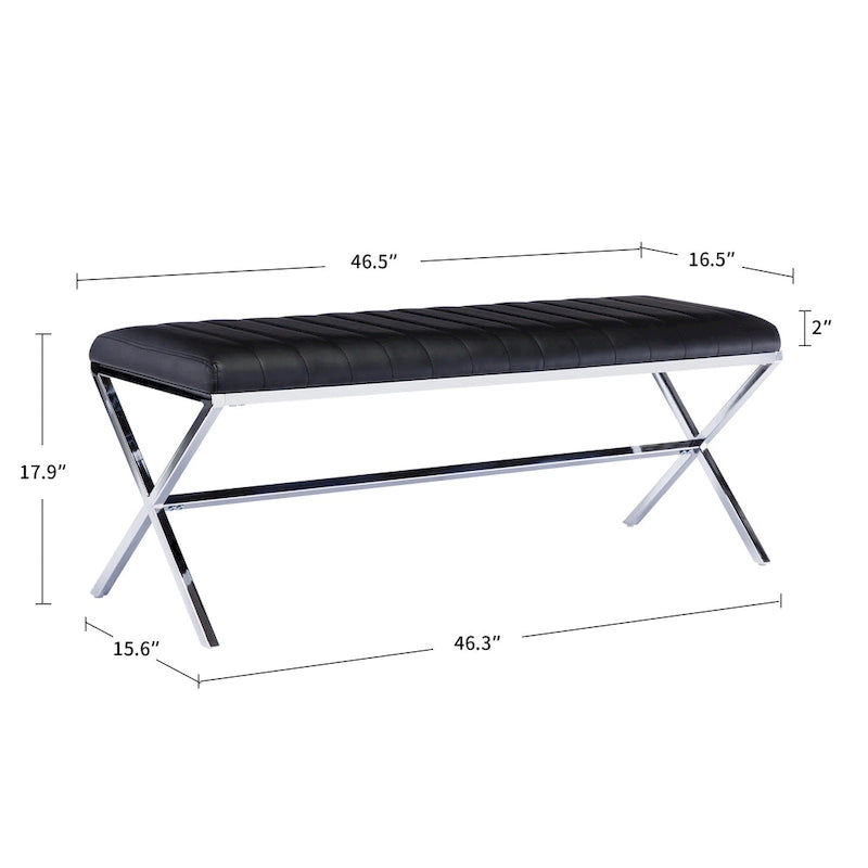 Banc de salle à manger en similicuir capitonné avec pieds en métal style X, 46,5"
