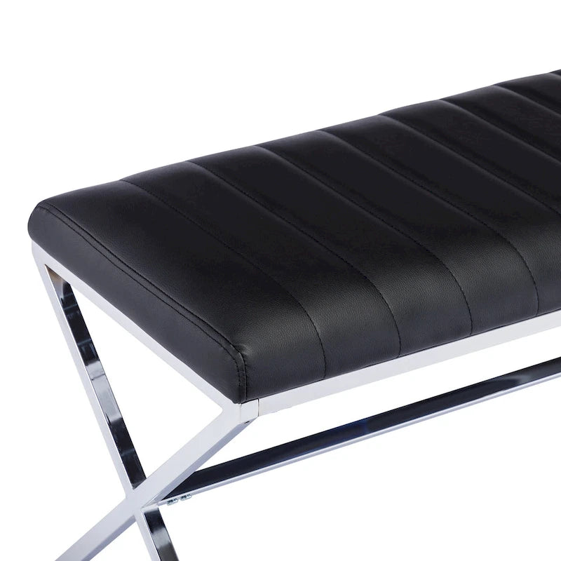 Banc de salle à manger en similicuir capitonné avec pieds en métal style X, 46,5"