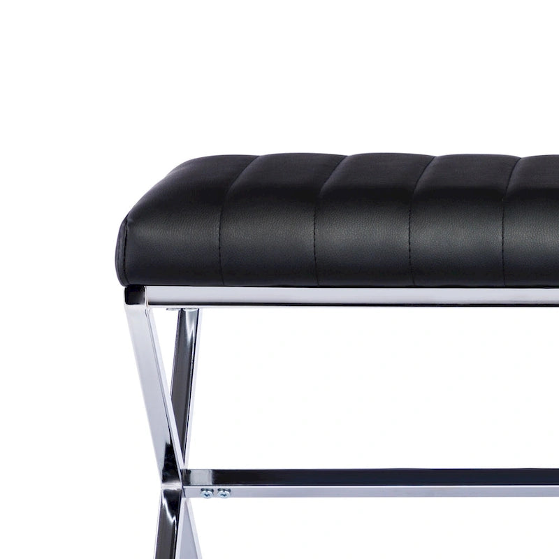 Banc de salle à manger en similicuir capitonné avec pieds en métal style X, 46,5"