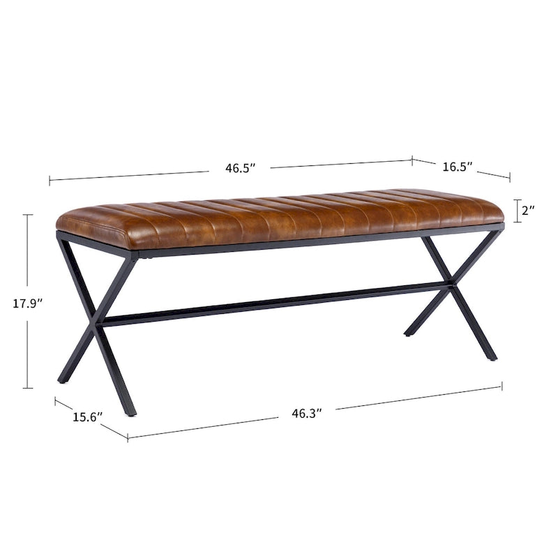 Banc de salle à manger en similicuir capitonné avec pieds en métal style X, 46,5"