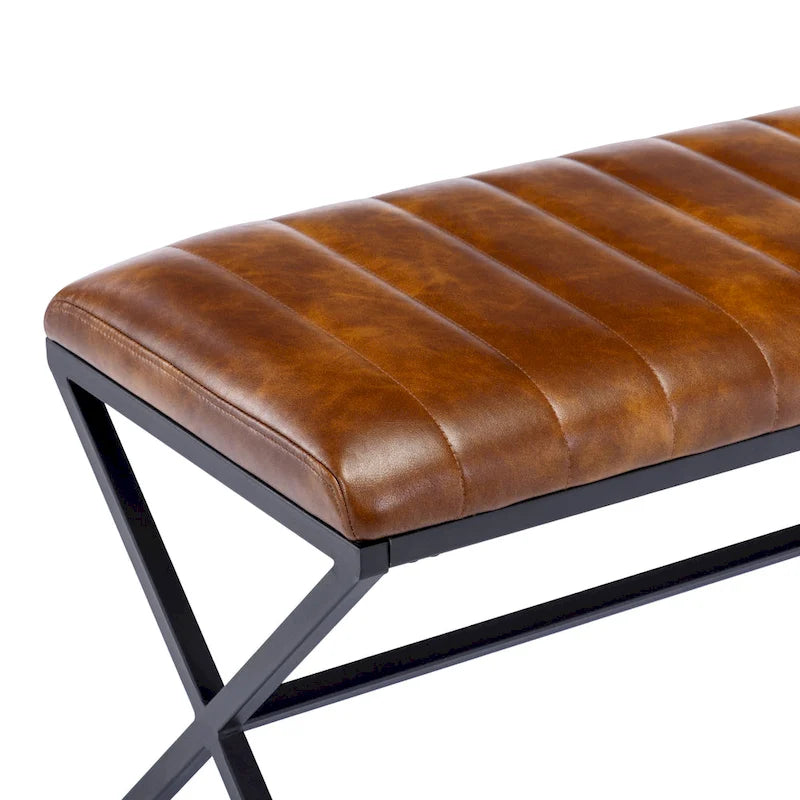 Banc de salle à manger en similicuir capitonné avec pieds en métal style X, 46,5"
