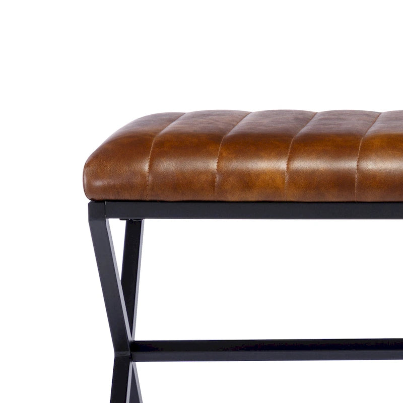 Banc de salle à manger en similicuir capitonné avec pieds en métal style X, 46,5"