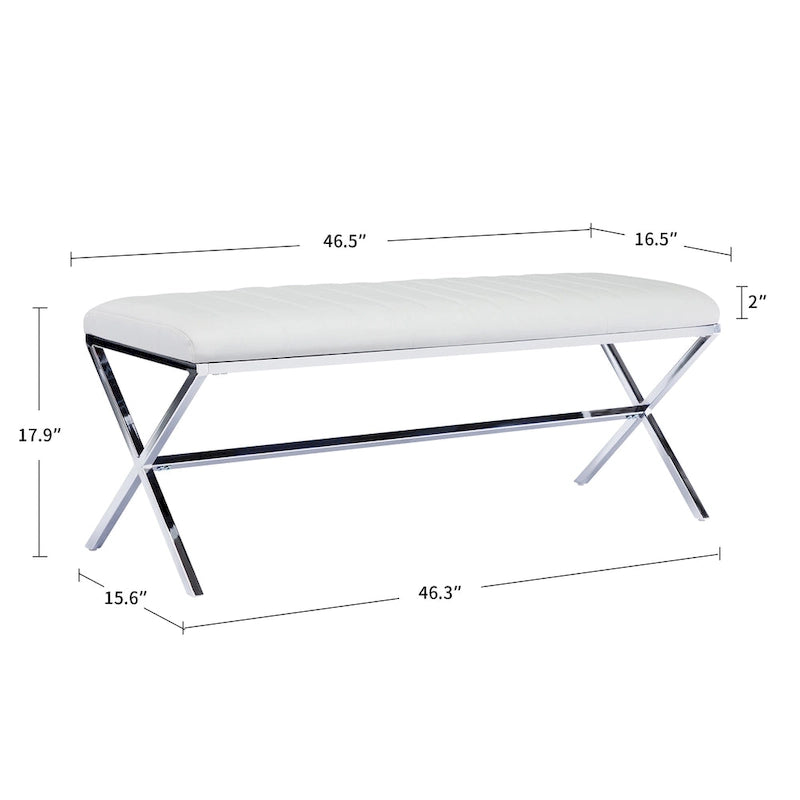 Banc de salle à manger en similicuir capitonné avec pieds en métal style X, 46,5"