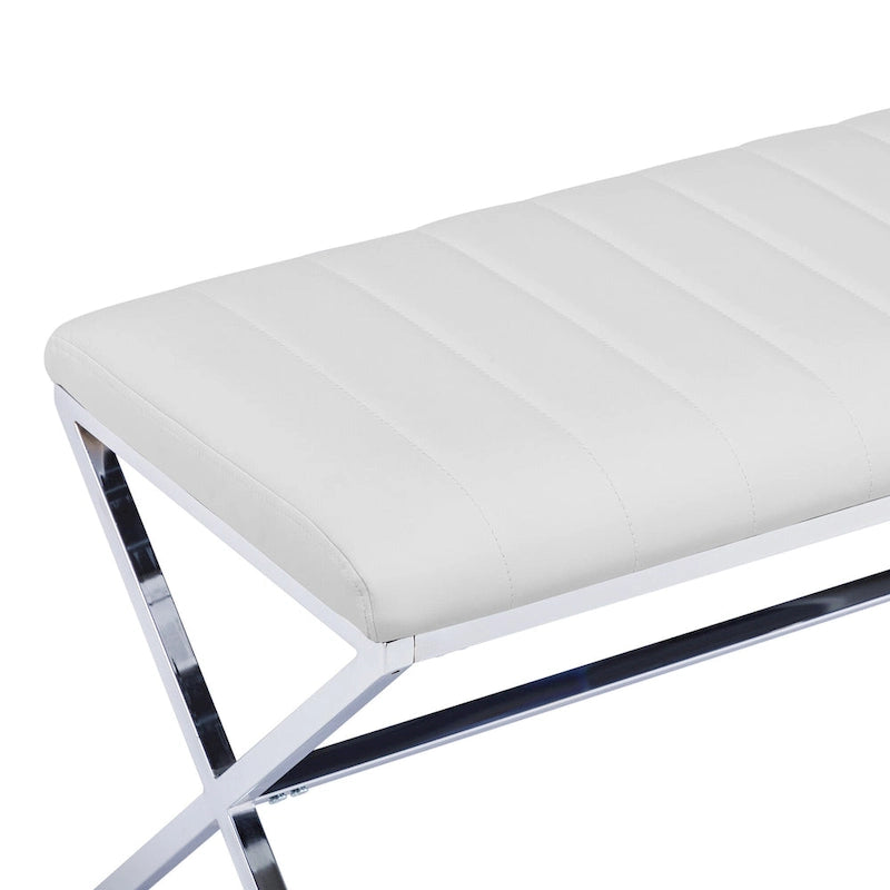 Banc de salle à manger en similicuir capitonné avec pieds en métal style X, 46,5"