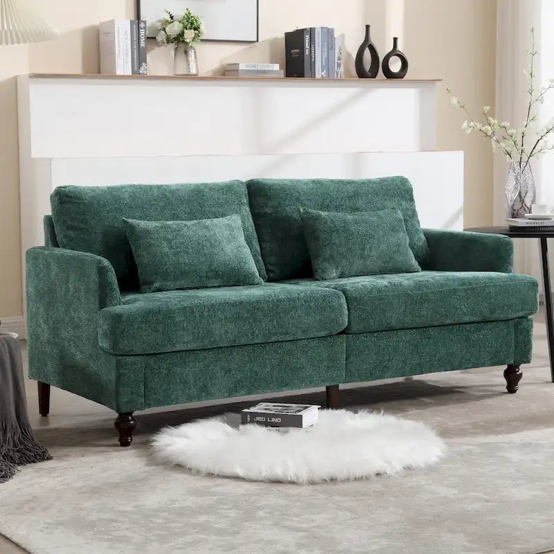 Causeuse en bois au design moderne du milieu du siècle, recouverte de chenille