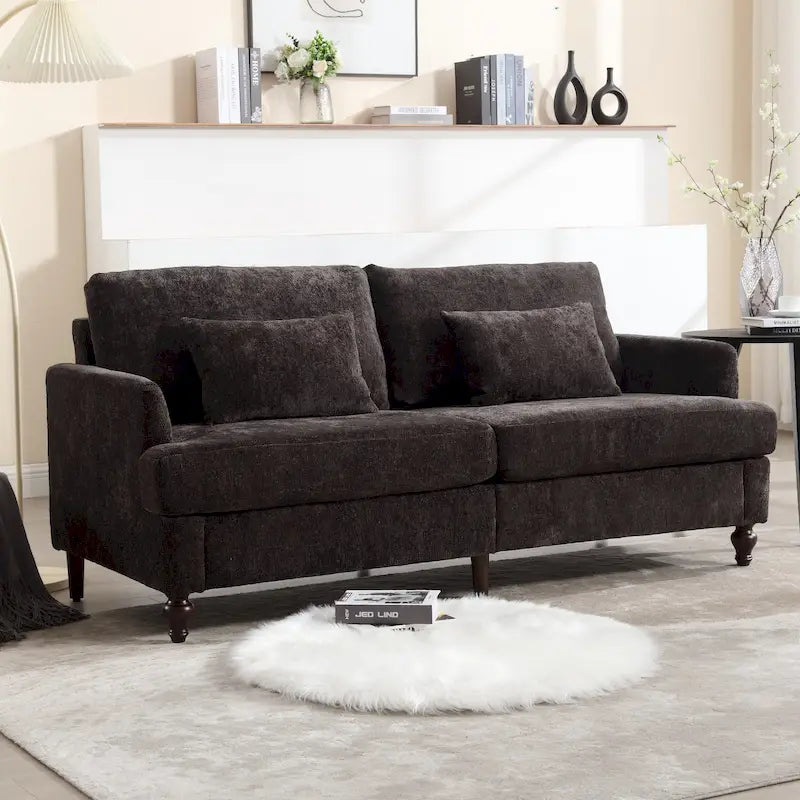 Causeuse en bois au design moderne du milieu du siècle, recouverte de chenille