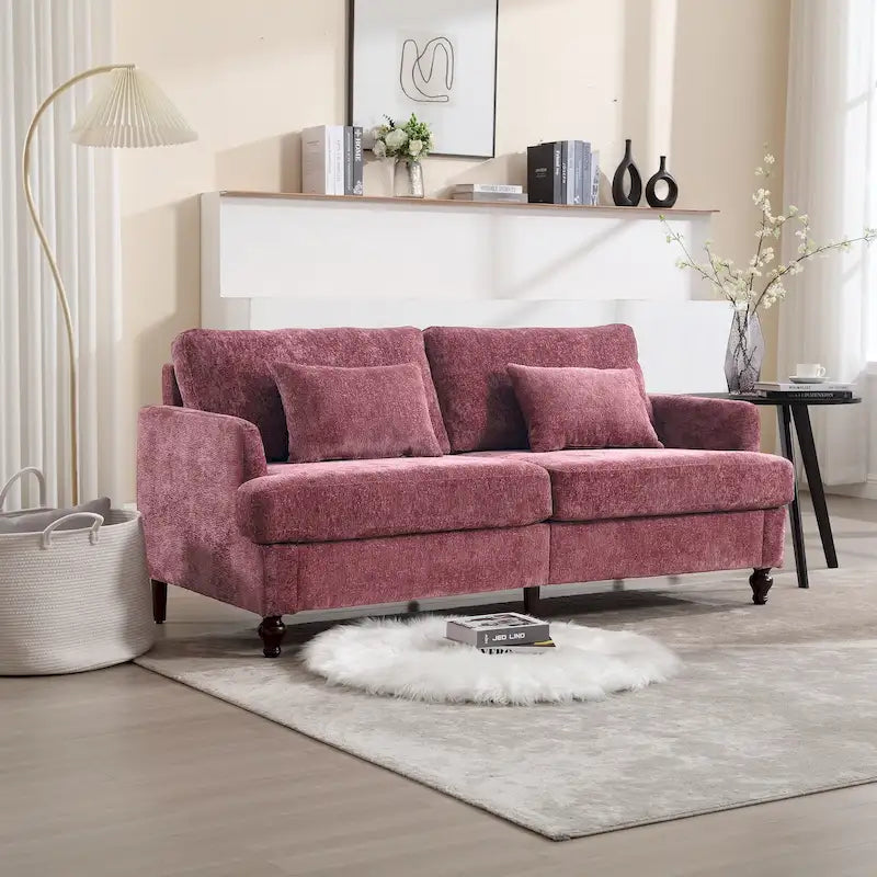 Causeuse en bois au design moderne du milieu du siècle, recouverte de chenille