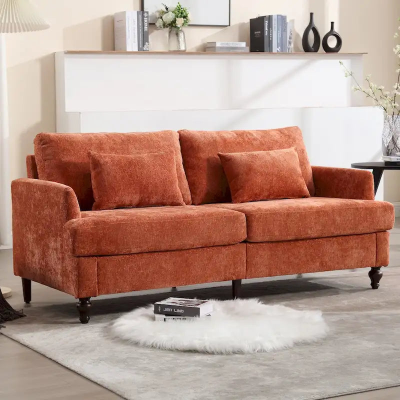 Causeuse en bois au design moderne du milieu du siècle, recouverte de chenille