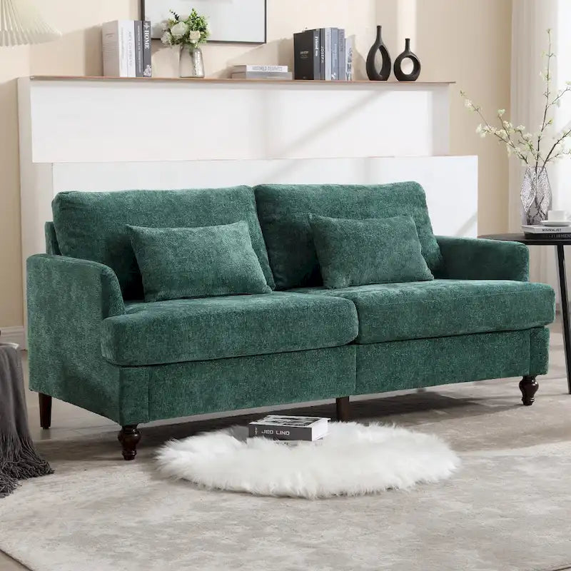 Causeuse en bois au design moderne du milieu du siècle, recouverte de chenille