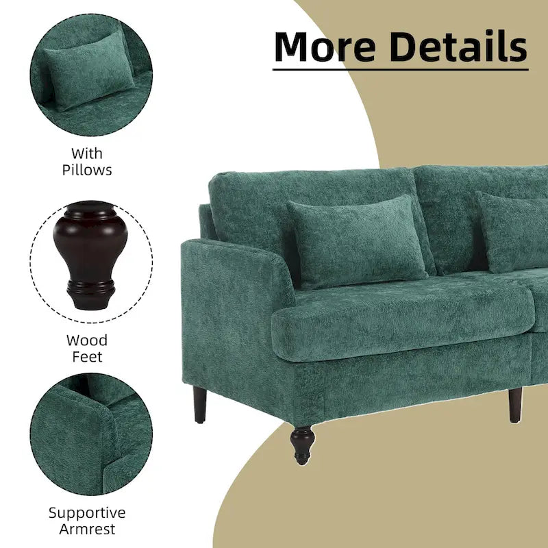 Causeuse en bois au design moderne du milieu du siècle, recouverte de chenille