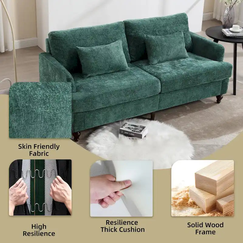 Causeuse en bois au design moderne du milieu du siècle, recouverte de chenille