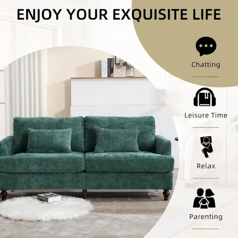 Causeuse en bois au design moderne du milieu du siècle, recouverte de chenille