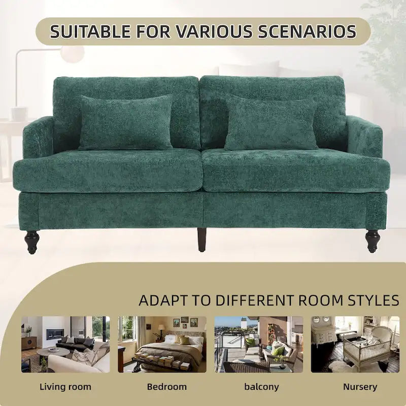 Causeuse en bois au design moderne du milieu du siècle, recouverte de chenille