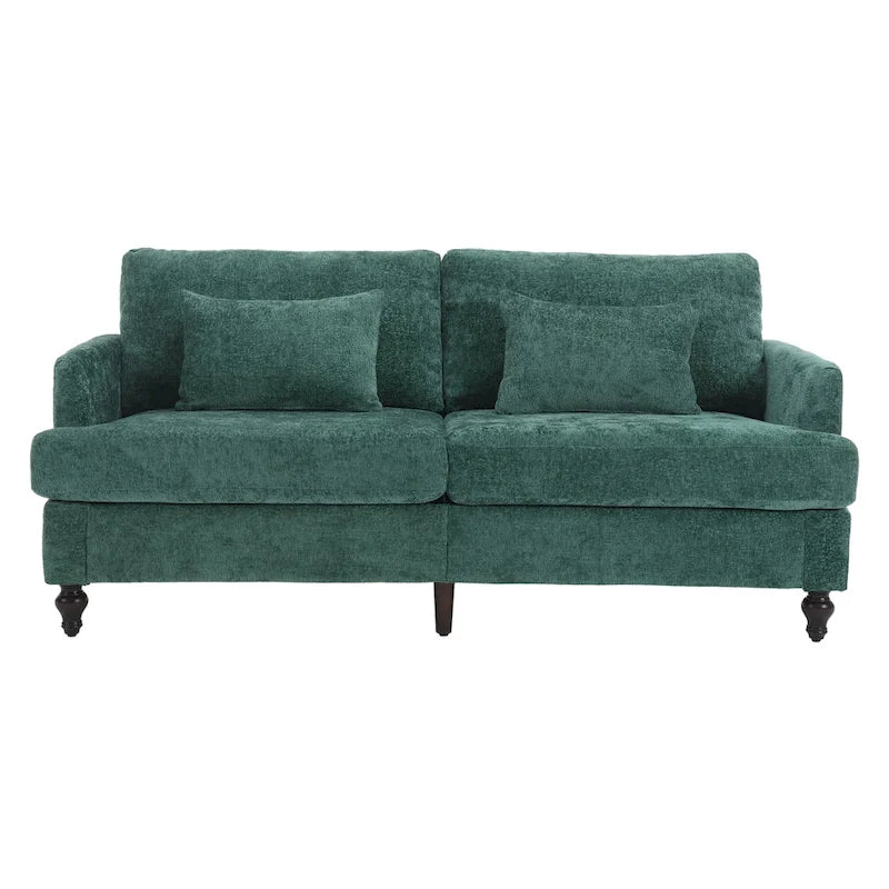 Causeuse en bois au design moderne du milieu du siècle, recouverte de chenille