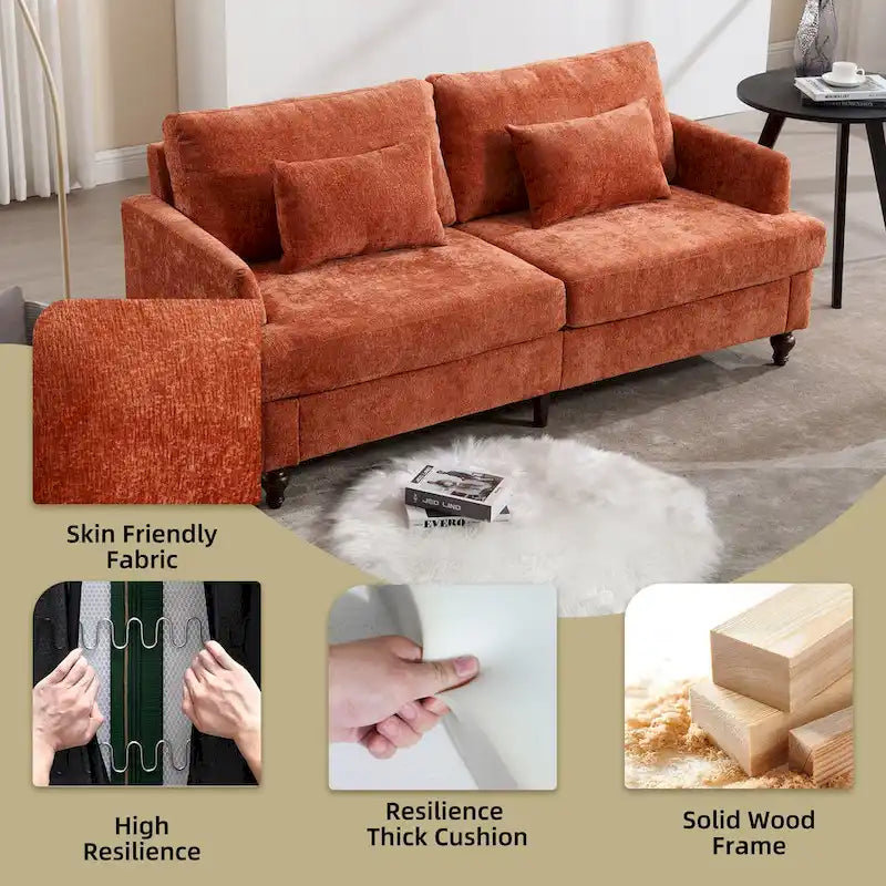 Causeuse en bois au design moderne du milieu du siècle, recouverte de chenille