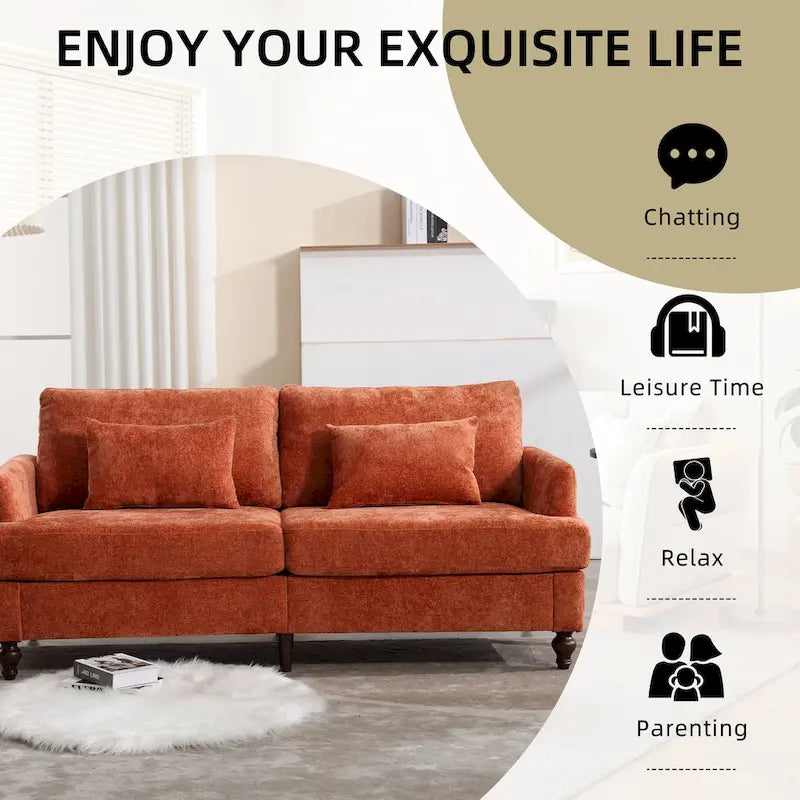 Causeuse en bois au design moderne du milieu du siècle, recouverte de chenille