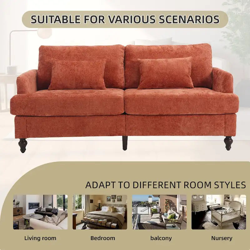 Causeuse en bois au design moderne du milieu du siècle, recouverte de chenille