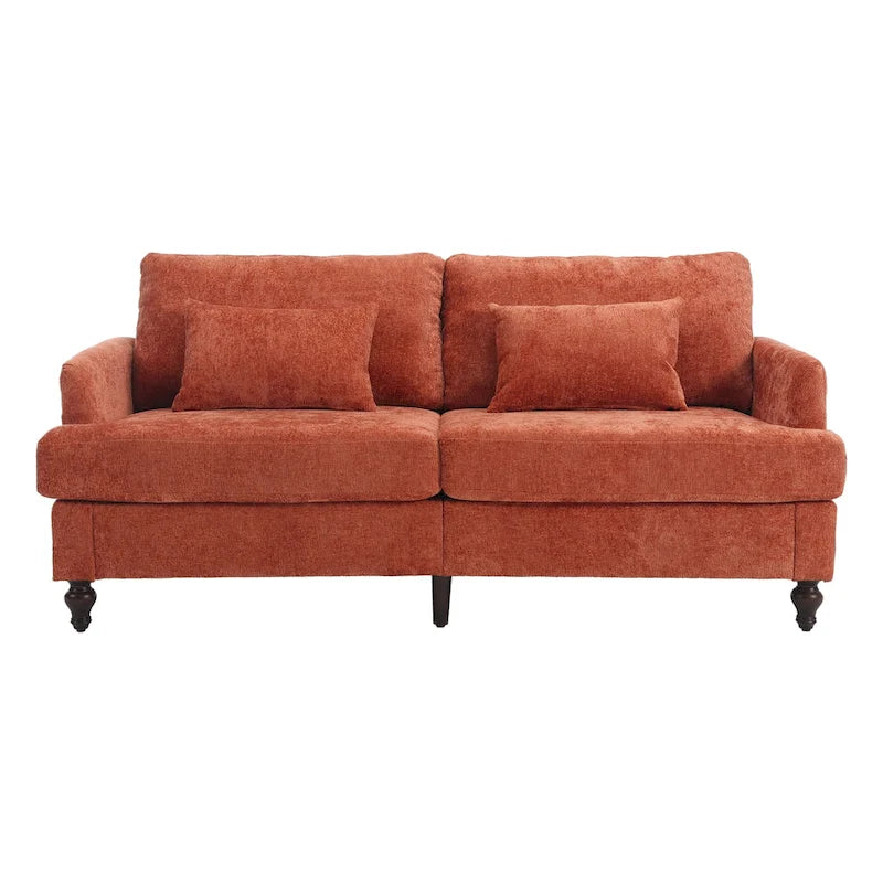 Causeuse en bois au design moderne du milieu du siècle, recouverte de chenille