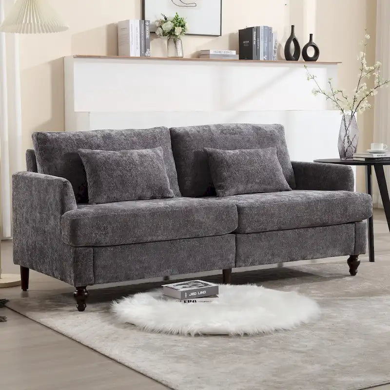 Causeuse en bois au design moderne du milieu du siècle, recouverte de chenille
