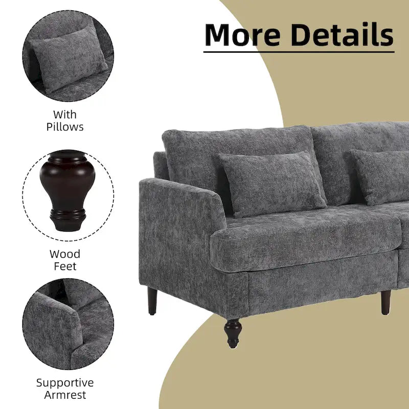 Causeuse en bois au design moderne du milieu du siècle, recouverte de chenille