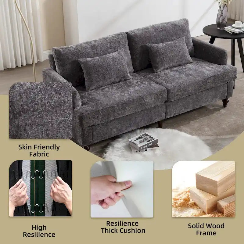Causeuse en bois au design moderne du milieu du siècle, recouverte de chenille