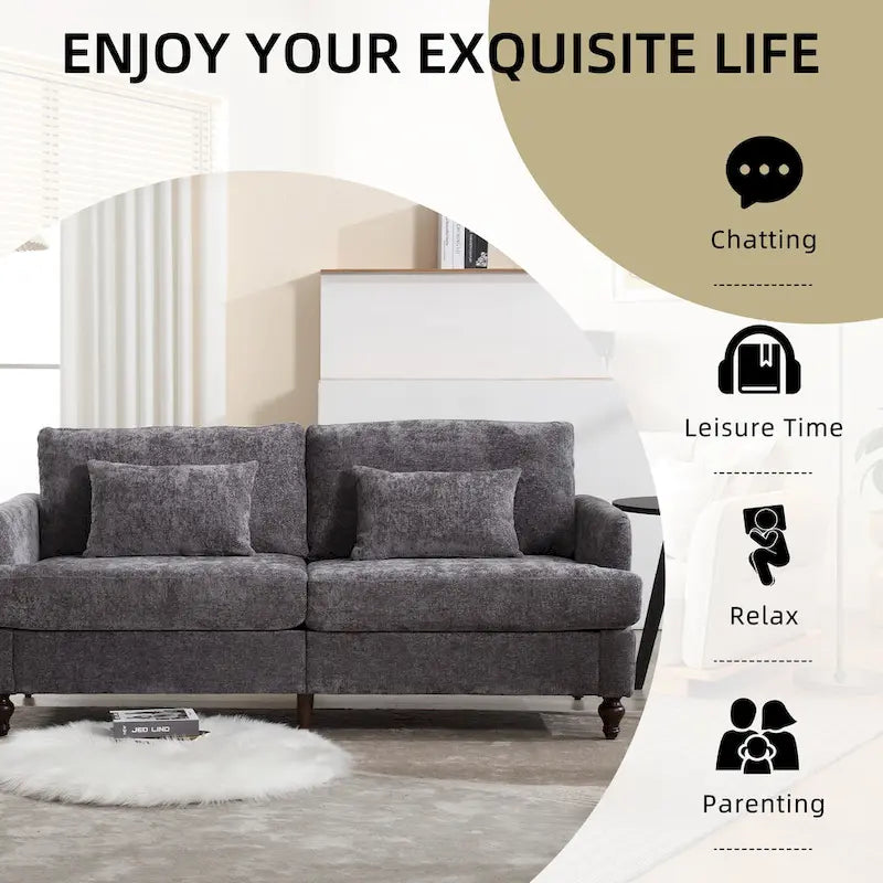 Causeuse en bois au design moderne du milieu du siècle, recouverte de chenille
