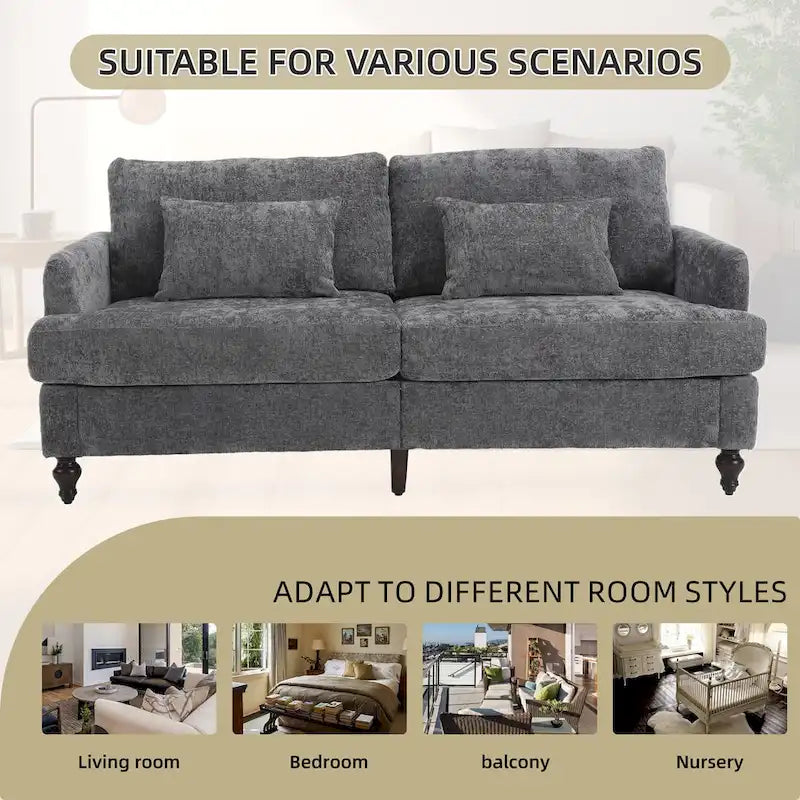 Causeuse en bois au design moderne du milieu du siècle, recouverte de chenille