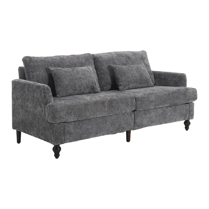 Causeuse en bois au design moderne du milieu du siècle, recouverte de chenille