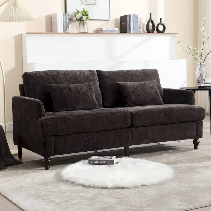 Causeuse en bois au design moderne du milieu du siècle, recouverte de chenille