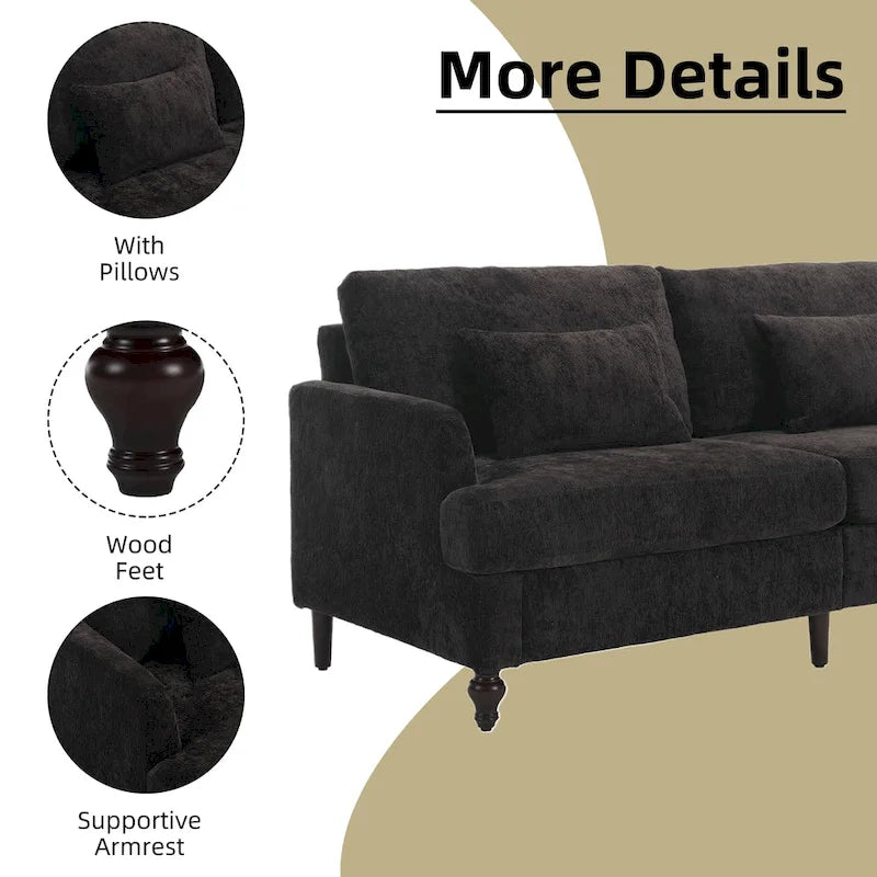 Causeuse en bois au design moderne du milieu du siècle, recouverte de chenille