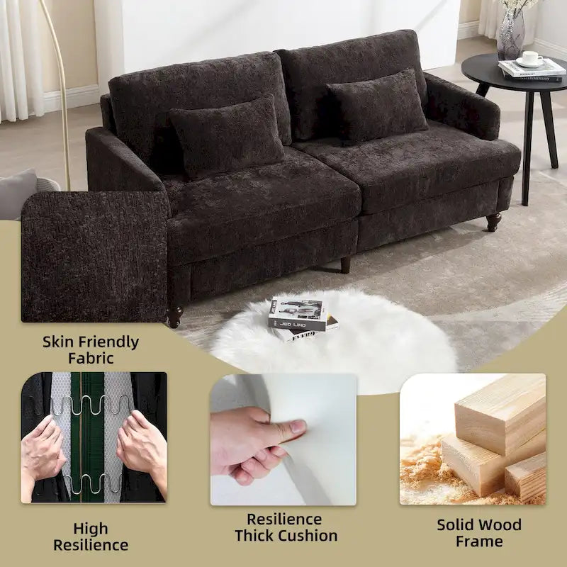 Causeuse en bois au design moderne du milieu du siècle, recouverte de chenille
