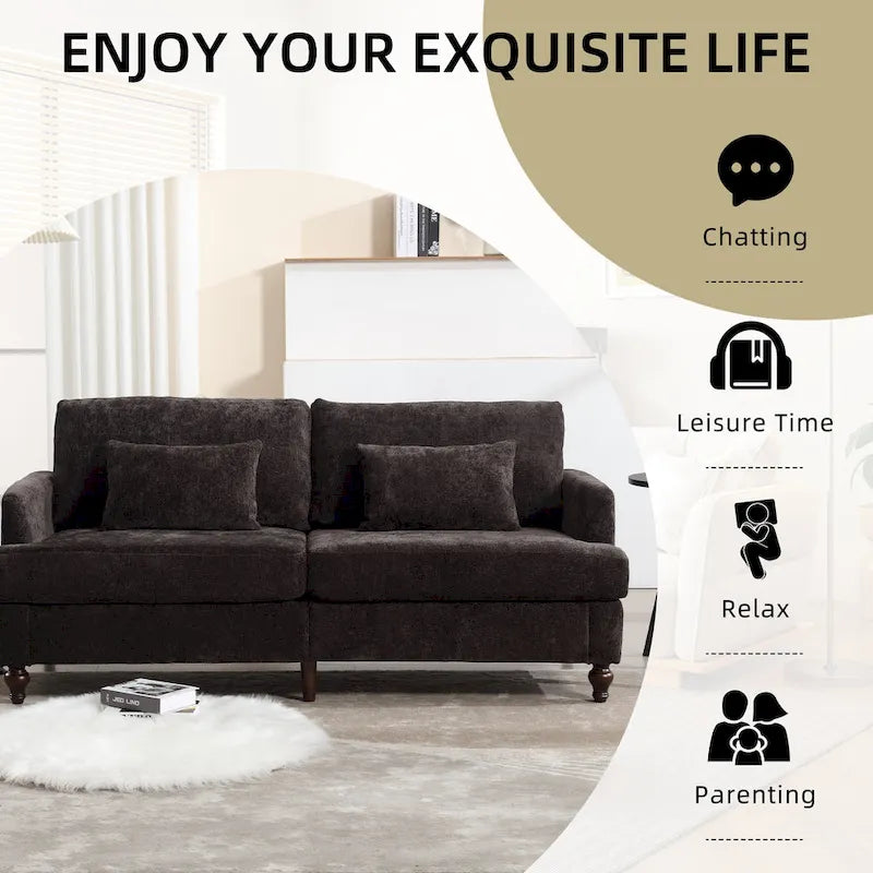 Causeuse en bois au design moderne du milieu du siècle, recouverte de chenille