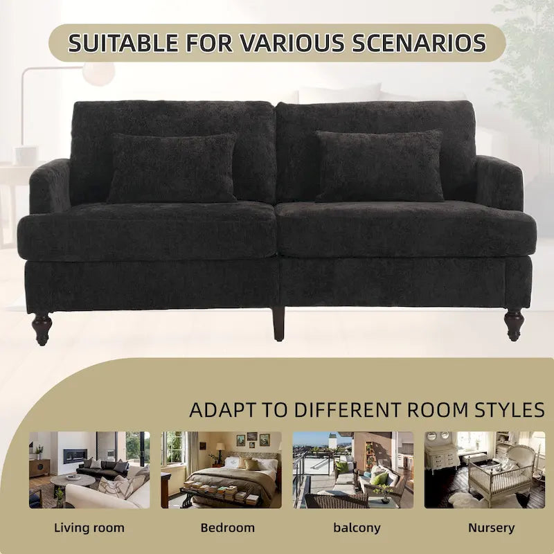 Causeuse en bois au design moderne du milieu du siècle, recouverte de chenille