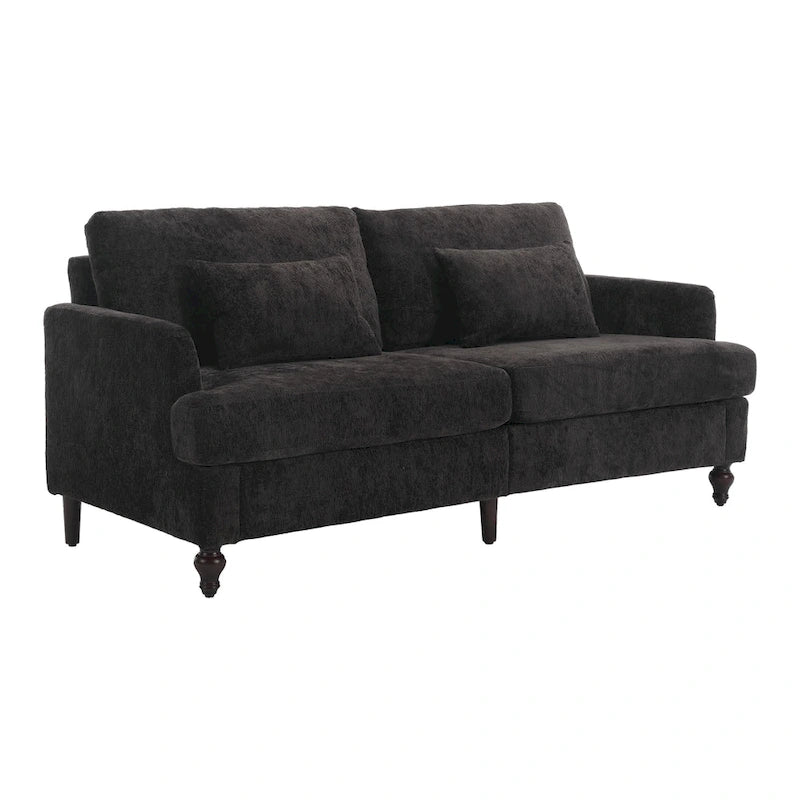 Causeuse en bois au design moderne du milieu du siècle, recouverte de chenille