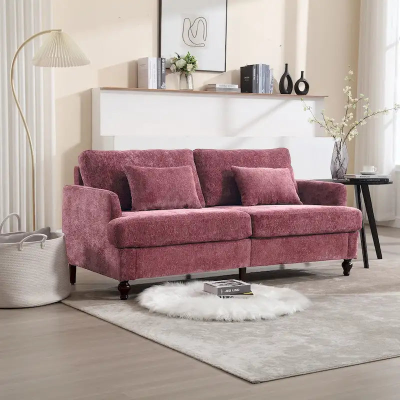Causeuse en bois au design moderne du milieu du siècle, recouverte de chenille