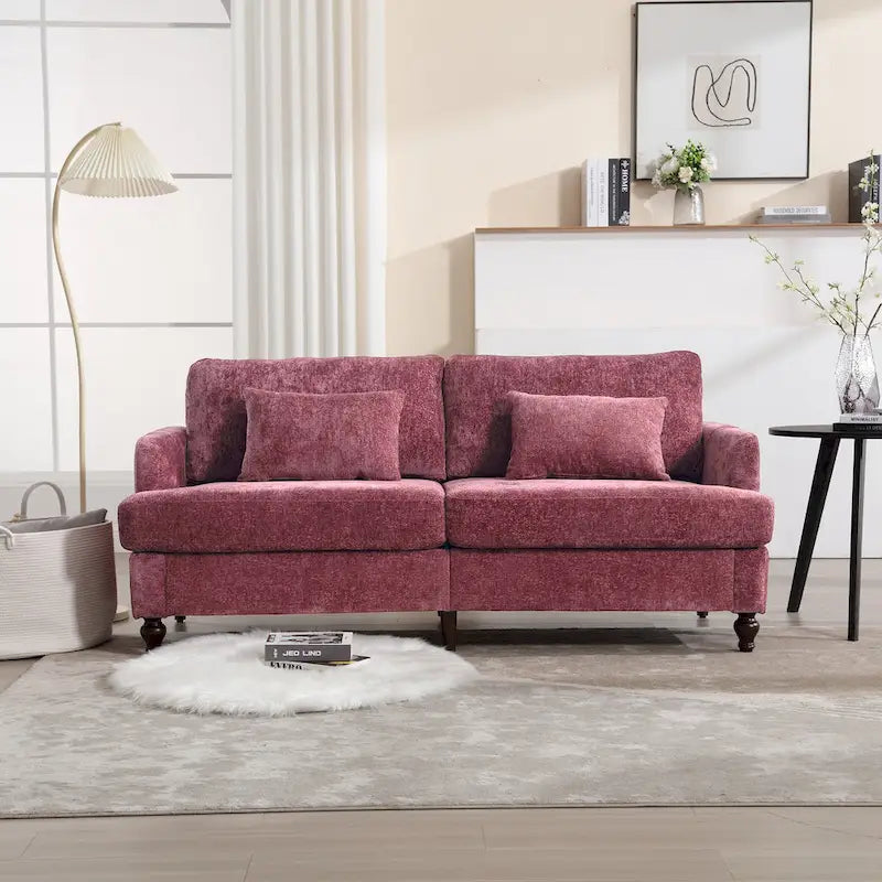 Causeuse en bois au design moderne du milieu du siècle, recouverte de chenille