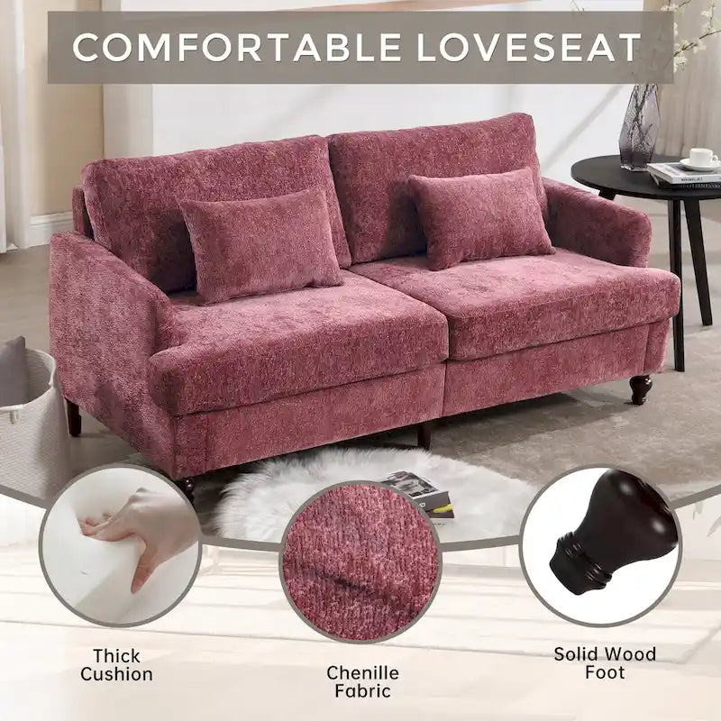 Causeuse en bois au design moderne du milieu du siècle, recouverte de chenille