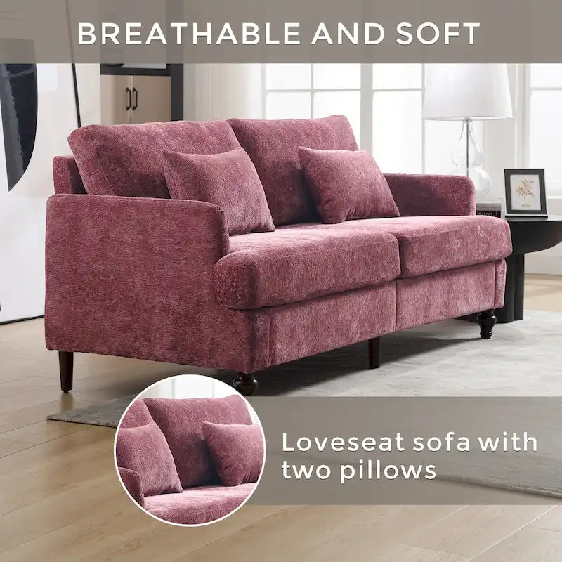 Causeuse en bois au design moderne du milieu du siècle, recouverte de chenille