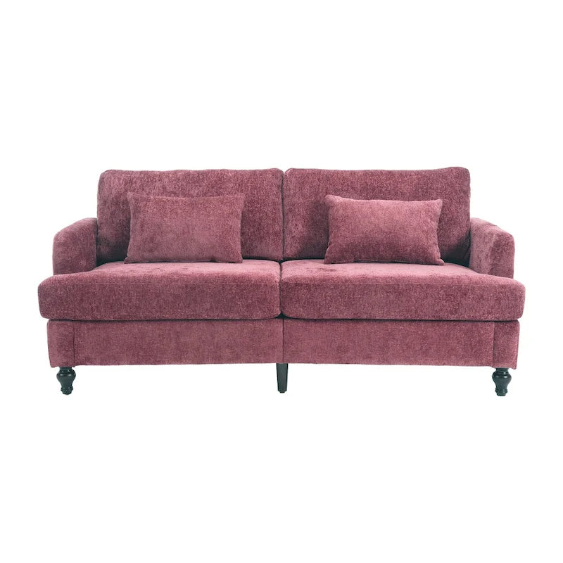 Causeuse en bois au design moderne du milieu du siècle, recouverte de chenille