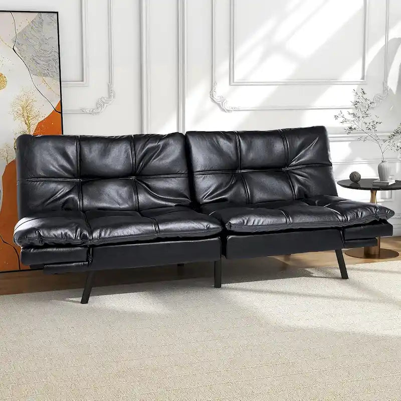 Futon moderne en similicuir avec mousse à mémoire de forme et accoudoirs réglables