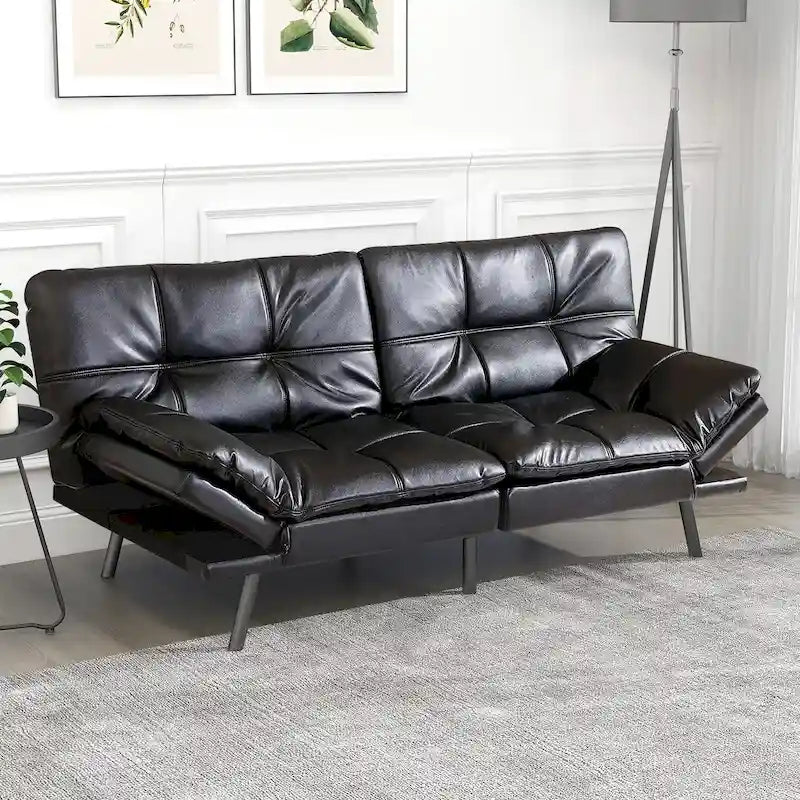 Futon moderne en similicuir avec mousse à mémoire de forme et accoudoirs réglables
