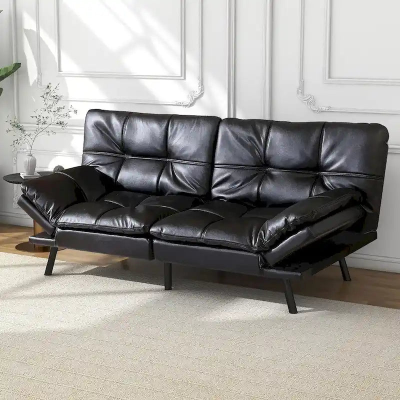 Futon moderne en similicuir avec mousse à mémoire de forme et accoudoirs réglables