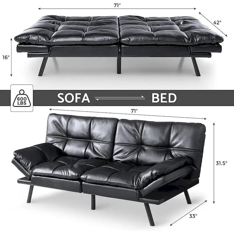 Futon moderne en similicuir avec mousse à mémoire de forme et accoudoirs réglables